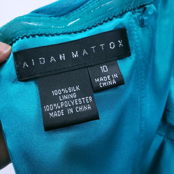 Aidan Mattox 100% Silk Strapless Formal Prom Gown Turquoise Maxi Dress Size 10 - Picture 14 of 16